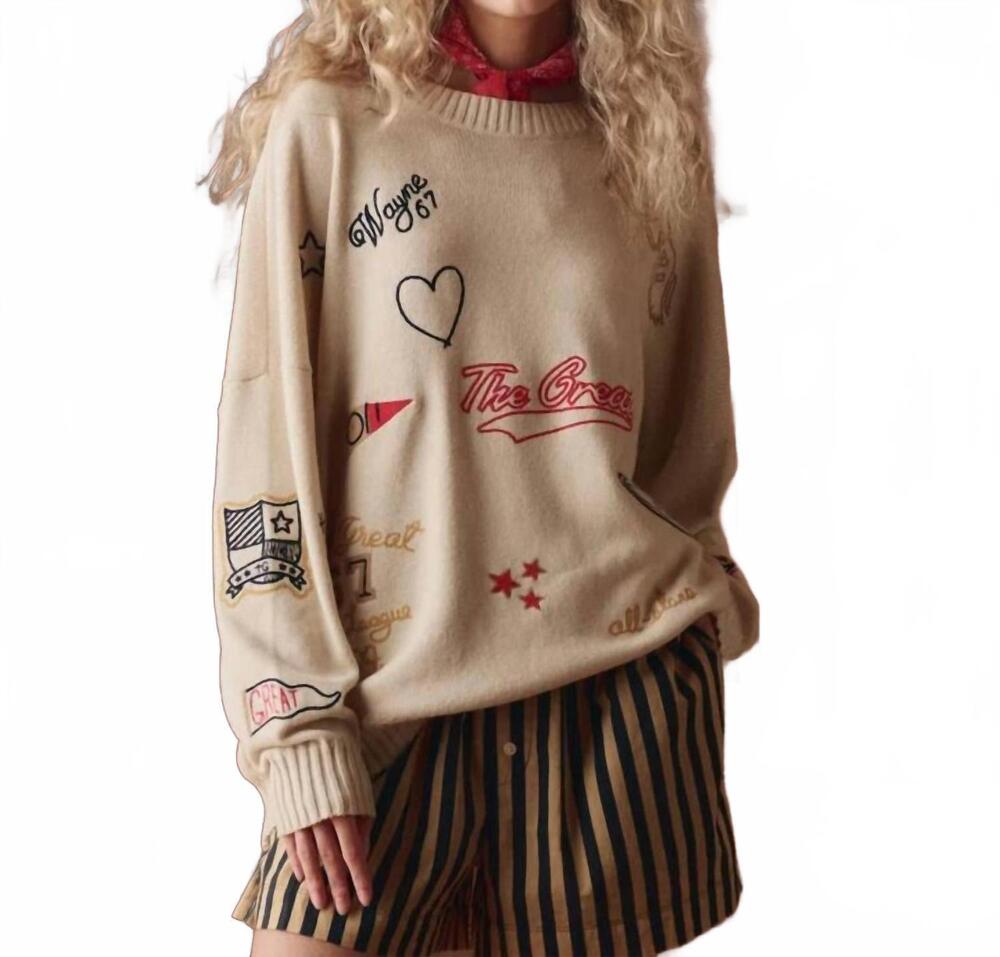 NEW THE GREAT. embroidered crew sweater in cream
